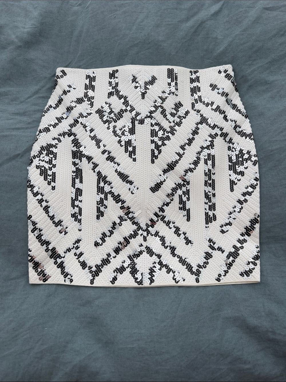 Express White Mini Skirt with Black Sequin Geometric Design